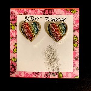 Betsey Johnson Rainbow Glittery Heart Studs 🌈